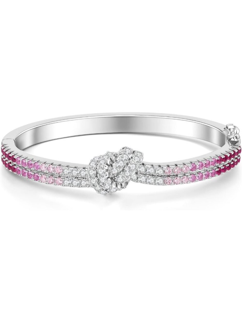 Elegant White Gold Tennis Knot Bracelet for Women, Gradient CZ Bangle Cuff Gift